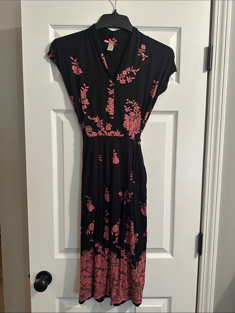 DownEast Black Maxi Dress with Pink Floral Print